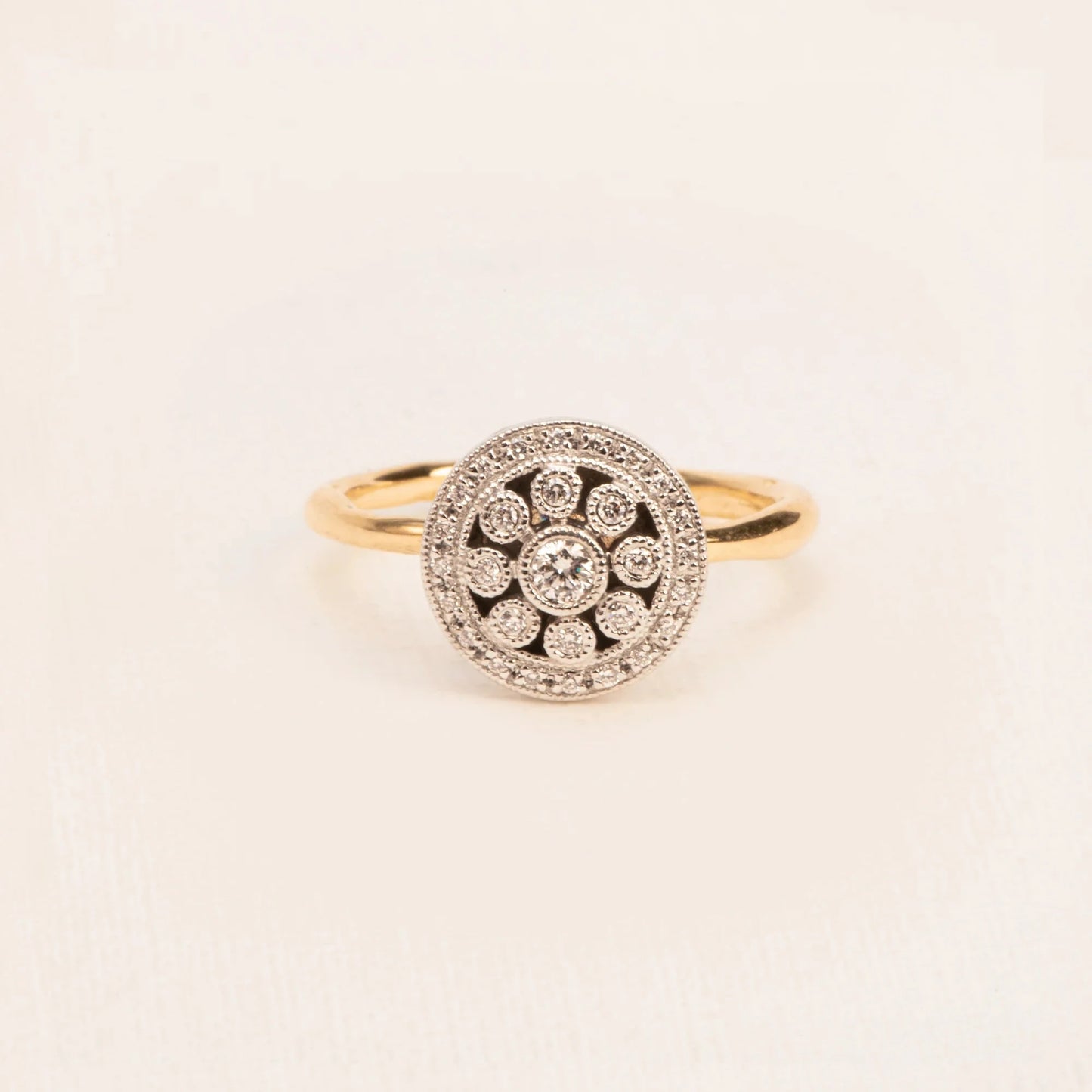 18kt Gold Mix Ring With 0,14ct white diamonds